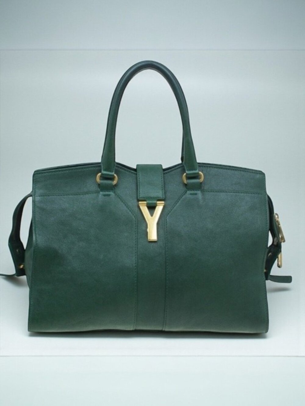 Yves Saint Laurent Cabas Chyc Large Green Leather Tote Bag Y Clasp